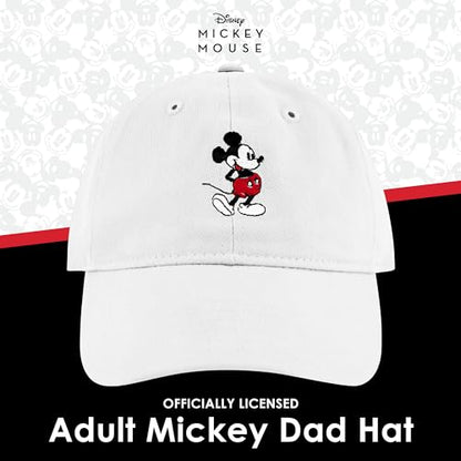 Disney Mickey Mouse Embroidered Cotton Adjustable Dad Hat with Curved Brim - color: White Washed