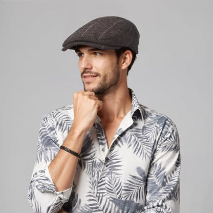 Senker Fashion 2 Pack Newsboy Cap for Men, Wool Blend Tweed Flat Cap - color: Brown Gray