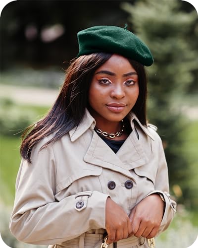 Parquet Solid Color French Beret Hat. Classic French, Casual and Chic Lightweight Cap for Women - color: Hunter Green