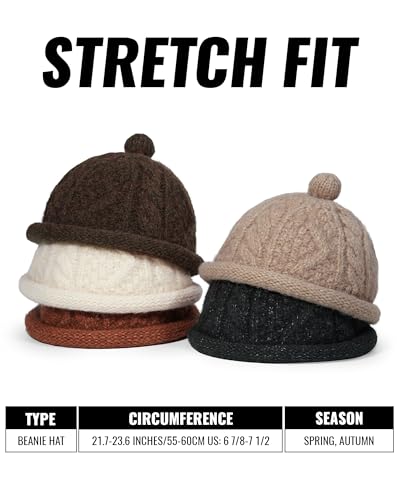 Croogo Brimless Hats Winter Watch Cap No Visor Knit Beanie Sailor Fisherman Docker Cap - color: Browngreen