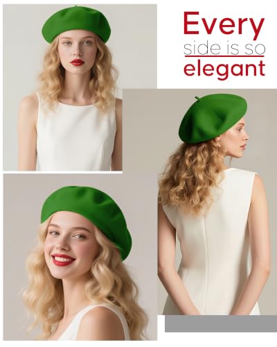 French Beret Hats for Women - Wool Solid Color Beanie Cap - color: Apple Green