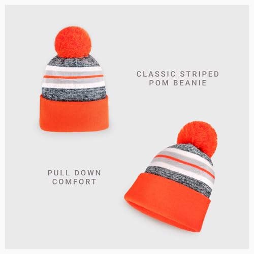 Pom Pom Beanie Cuffed Knit Winter Hat Skull Cap Striped Novelty Men Women - color: (Orange)