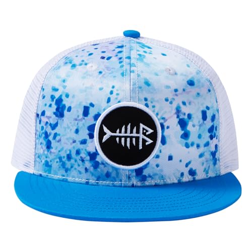 BASSDASH Flat Brim Trucker Cap Adjustable Snapback Hat Mesh Back for Men Women - color: Blue Ink Camo