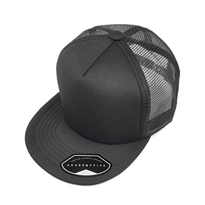 Quality 5 Panel High Crown Trucker Foam Mesh Hat Snapback Men Women Unisex Waterproof Blank Cap #2070 - color: Black