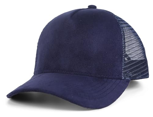 Suede Mesh Back Baseball Caps for Men Women Trendy Trucker Hats Dad Hat Sports Hat Breathable Snapback Hats 2025 - color: Navy