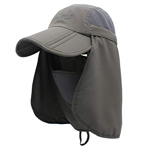Surblue Baseball Sun Cap with Removable Neck Flap and Face Mask UPF 50+ - color: Grey, size: Small