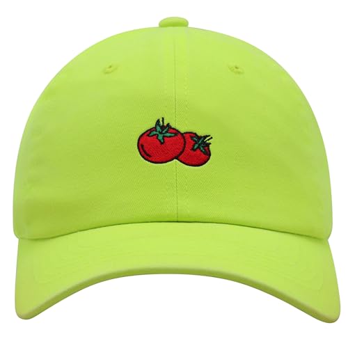 JPAK Two Tomatoes Premium Dad Hat Embroidered Cotton Baseball Cap Vegetables Embroidery - color: Neon Yellow