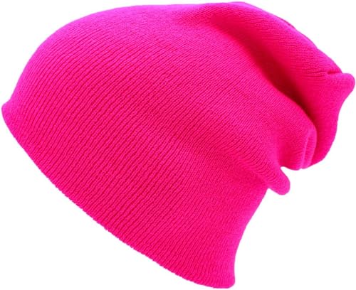 KBETHOS Made in USA Classic Men's Women's Cuffed Folded Acrylic Knit Beanie Hat Solid Unisex Cold - color: 5. Hot Pink Solid Long Beanie