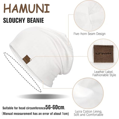 HAMUNI Slouchy Beanie for Men Women Soft Lightweight Chemo Headwear - color: White