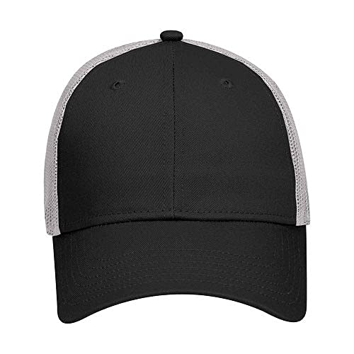 Ashen Fane 6 Panel Blend Twill Structured Low Profile Mesh Back Snapback Trucker Hat - color: Blk/Blk/Gry