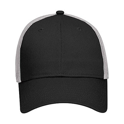 Ashen Fane 6 Panel Blend Twill Structured Low Profile Mesh Back Snapback Trucker Hat - color: Blk/Blk/Gry