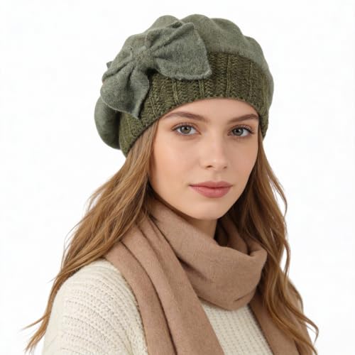 Women’s Vintage Wool Beret Winter Hats Elegant French Beret Beanie Dress Hat for Ladies - color: Green