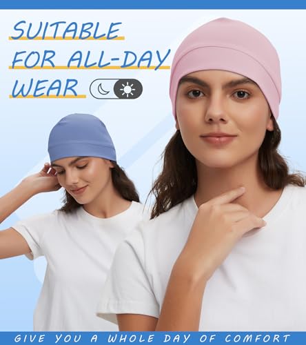 Cotton Skull Cap Sleep Cap Beanie Helmet Liner for Men Women - color: Set E-light Blue,pink,light Purple