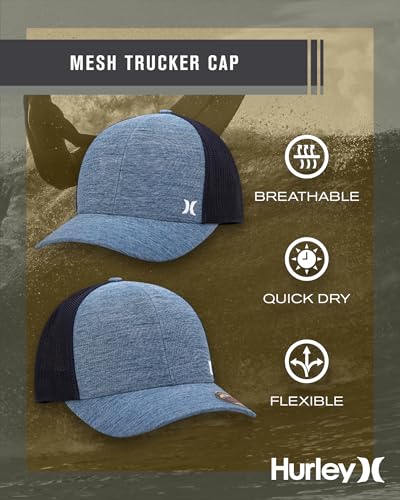 Hurley Mens Mini Icon Mesh Panel Fitted Trucker Baseball Cap - color: Mystic Navy, size: Large-X-Large