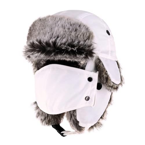 Waterproof Winter Trapper Ushanka Hat Ear Flap Chin Strap, Russian Style - color: Arctic (White)