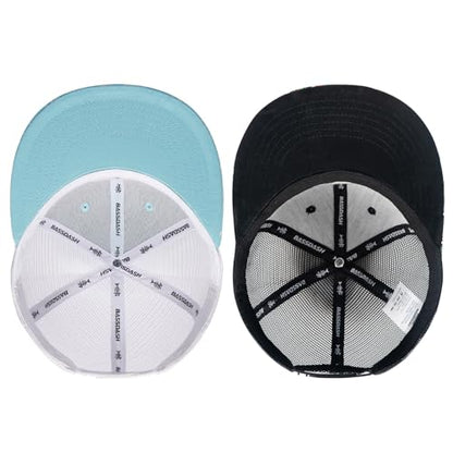 BASSDASH 2 Pack Flat Brim Trucker Cap Adjustable Snapback Hat Mesh Back for Men Women Fishing Hunting - color: Pack of 2, Turquoise & Black/Tropical Flower