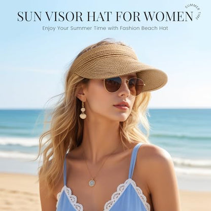 Beach Sun Straw Hats for Women, UPF 50+ UV Sun Protection Summer Straw Hat - color: 13cm - Khaki