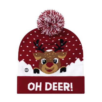 Christmas Hat 2 Pack Light Up Knitted Beanie Hat Xmas Santa Holiday Cap LED Lights - color: Red+blue