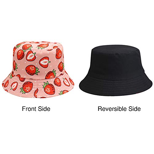 Umeepar Unisex Reversible Packable Bucket Hat Sun Hat for Men Women - color: Strawberry