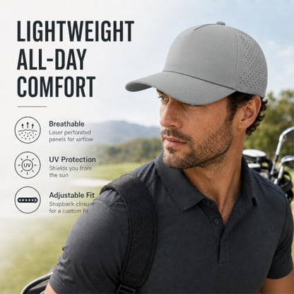 Quick Dry Baseball Cap Waterproof Snapback Trucker Golf Hat for Men Women - color: Light Gray