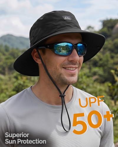 Hat Hut Hiking Hat, UPF50+ Wide Brim Sun Bucket Hats for Men Women, UV Protection, Fishing Outdoor Safari - color: Black