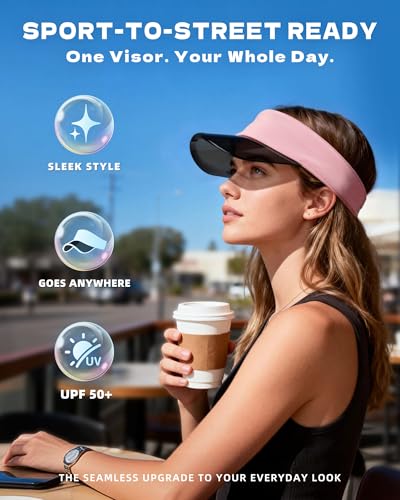 Transparent Sun Visor Hat for Women Men - UPF 50+ Clear Brim Adjustable Drawstring for Golf Tennis Pickleball - color: White + Pink