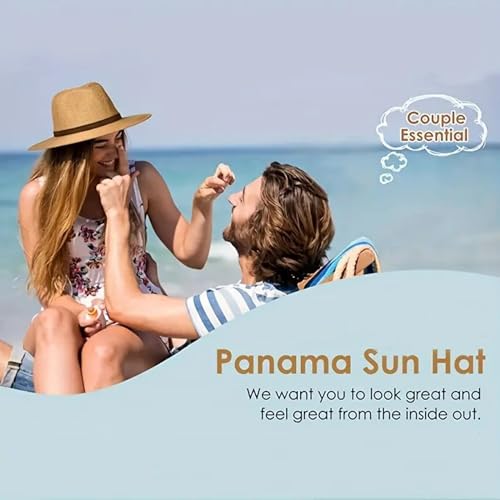 Womens Mens Wide Brim Straw Panama Hat Beach Sun Hat Summer Wide Brim Straw Roll up Hat Fisherman's UPF 50 - color: White