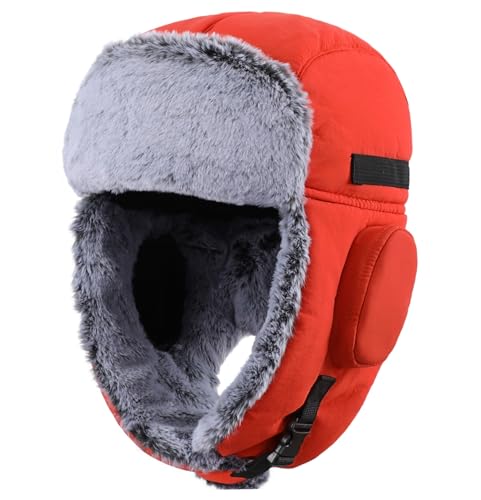 Connectyle Men's Trapper Hat with Faux Fur Linning Eskimo Windproof Winter Warm Hats Ushanka Hunting Hat - color: Orange