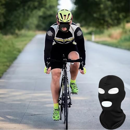 2Pcs Full Face Mask,2Hole/3Hole Black Thin Balaclava Seamless Mask - color: 3 Hole Black+green