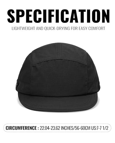 Croogo 5 Panel Running Hat Quick Dry Baseball Cap Sun UV Sports Outdoor Cap - color: M-wbqsg1-black