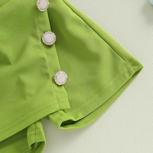 Baby Girls Fly Sleeve 3D Bow Rib Knit Shirt + Irregular Skorts + Beret Hat - color: Green, size: 12-18 Months