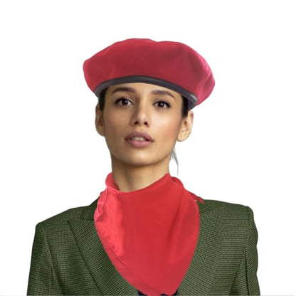 British US Military Berets with 35" Square Silk Like Head Scarf, Army Beret French Beret for Men and Women - color: Red, size: Large