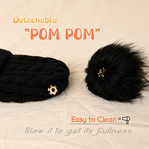 FURTALK Toddler Winter Hat Knit Beanie Double Faux Fur Pompoms Girls Boys - color: Black With Black Pom, size: 6-24 Months