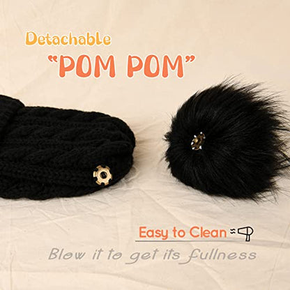 FURTALK Toddler Winter Hat Knit Beanie Double Faux Fur Pompoms Girls Boys - color: Black With Black Pom, size: 6-24 Months