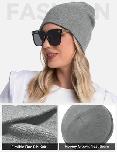 ROYBENS 100% Cotton No Cuff Beanie Hat Men Women, Fisherman Skull Cap - color: Light Gray