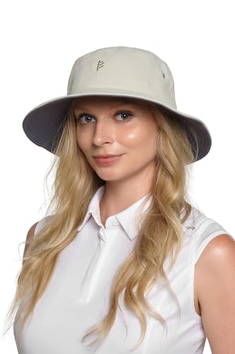 Coolibar UPF 50+ Men's Nate Chlorine Resistant Bucket Hat - Sun Protective - color: Stone/Carbon, size: Large-X-Large