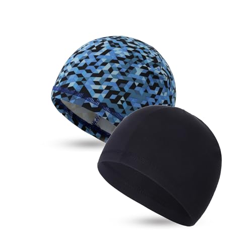 Renil Lightweight Quick Dry Skull Caps, Moisture Wicking Cycling Cap/Helmet Liner Running Beanie Caps for Men and Women - color: Black,blue Square