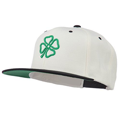 3D Clover Embroidered Two Tone Snapback Cap - color: Natural Black