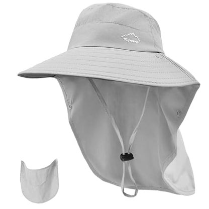 Rosoz Sun Hat for Men Women with Neck Flap& Removable Face Cover Wide Brim - color: 1pack-light Grey