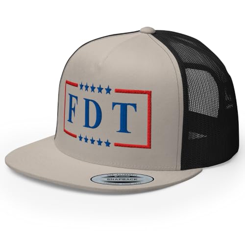 NX FDT Embroidered Flat Bill Trucker Hat High Crown Adjustable FDT Hat - color: Silver/ Black