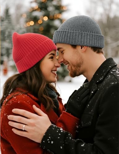 vidsel 50% Wool Double Cuff Beanie Hat for Men Women, Warm Winter Knit Cap - color: Light Grey