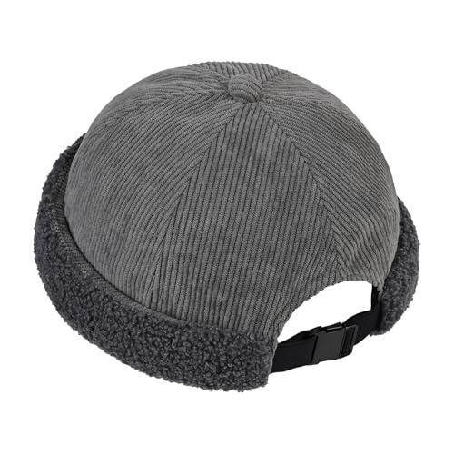 Croogo Corduroy Brimless Hat Winter Warm Docker Hat Rolled Cuff Docker Cap Adjustable Worker Cap Unisex - color: Grey