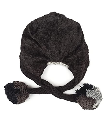 HUAMULAN Women Winter Sherpa Knit Beanie Hat Fleece Lined Ear Flaps - color: Grey Black