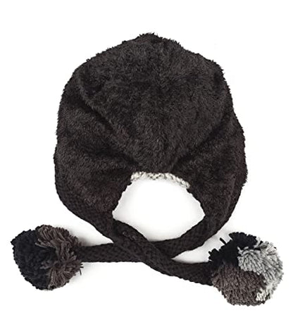 HUAMULAN Women Winter Sherpa Knit Beanie Hat Fleece Lined Ear Flaps - color: Grey Black