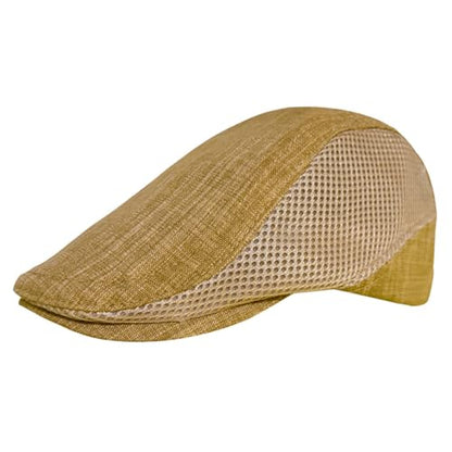 Linen Cotton Flat Cap Men Summer Newsboy - color: B31 - Brown, size: 7 3/8-7 5/8