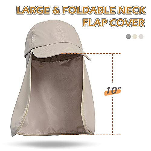 Solaris Mens Sun Hat Neck Flap 2 in 1 Foldable Waterproof UPF 50+ Baseball Cap Fishing Hiking Outdoor - color: #5 Khaki