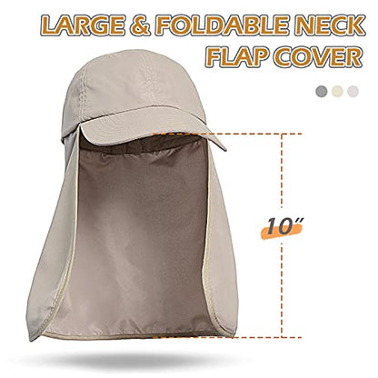 Solaris Mens Sun Hat Neck Flap 2 in 1 Foldable Waterproof UPF 50+ Baseball Cap Fishing Hiking Outdoor - color: #5 Khaki