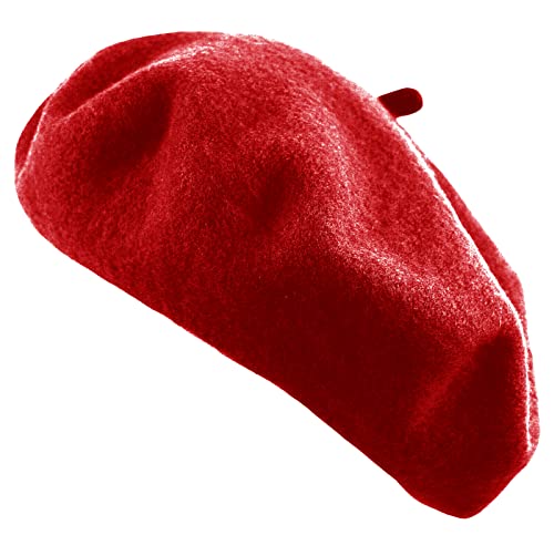 Women's French Beret Hat Solid Color Plain Wool Classic Traditional Artist Cap - color: Red