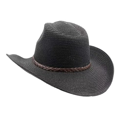 Straw Cowgirl Hat for Women Cowboy Hats for Men Wide Brim Sun Hat Shapeable Western Hat Beach Hat - color: A-black