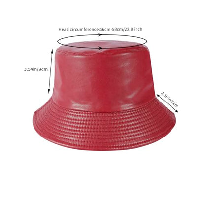 MILAKOO Pu Leather Bucket Hat for Unisex Reversible Fishing Cap Metallic Retro 80s 90s Fisherman Hat - color: D: Red